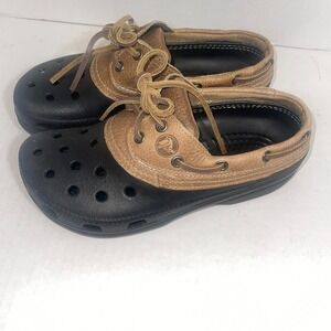 Crocs Black and Brown leather loafer Islander shoes‎ Men's 6 Women's 8